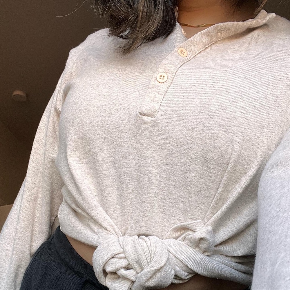 Oversized Oatmeal Cotton Henley